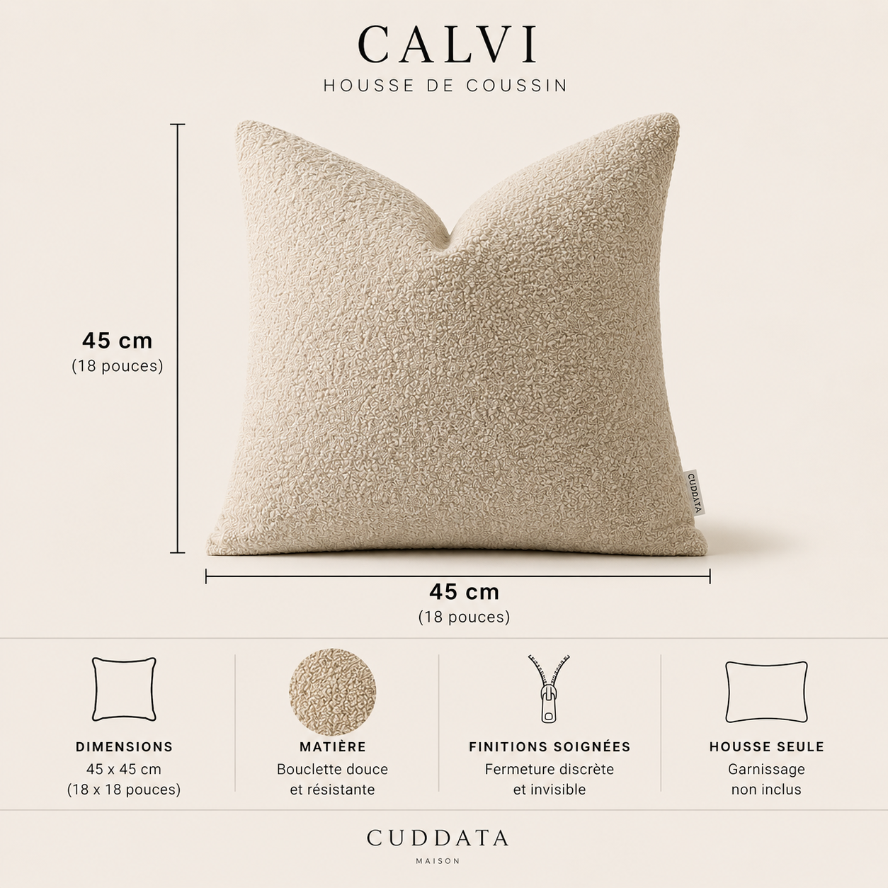 CALVI - Housse de coussin bouclette